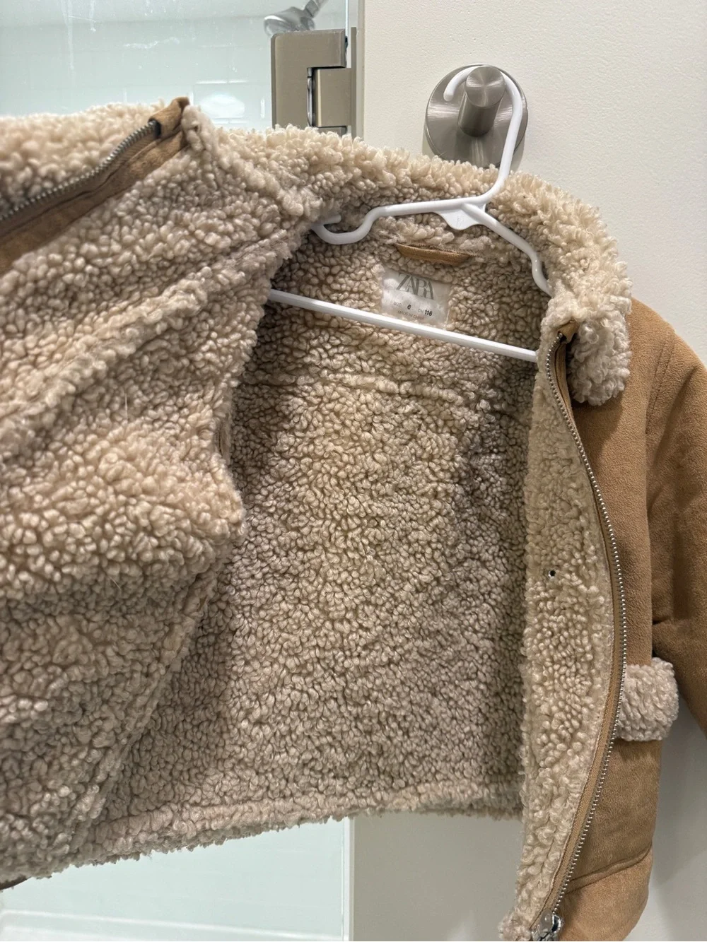 Zara Tan Faux-Suede Sherpa-Trim Kids Jacket